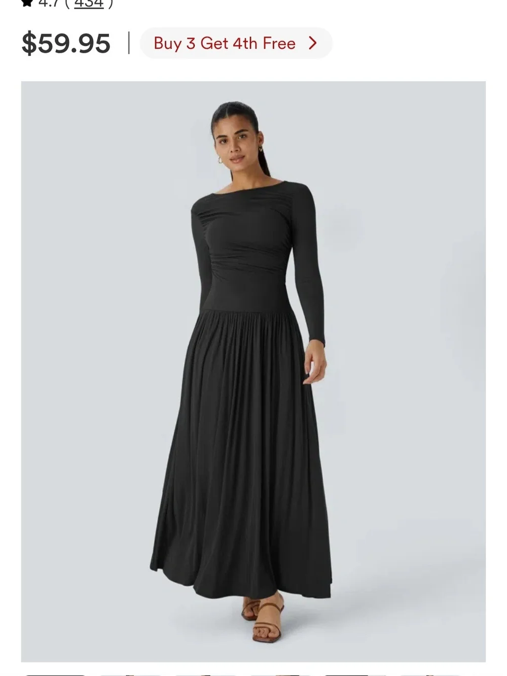 Ribbed Boat Neck Long Sleeve Ruched Pocket Flowy Maxi Casual Dress - Picture 1 of 3